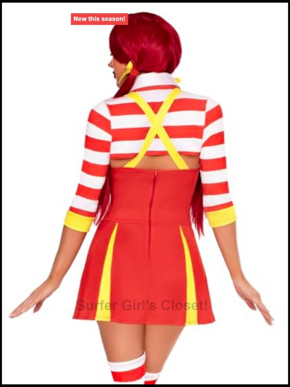 Sexy Ketchup Clown Costume Garter Dress with Thigh Highs, Collared Shrug & Hair - Picture 2 of 5